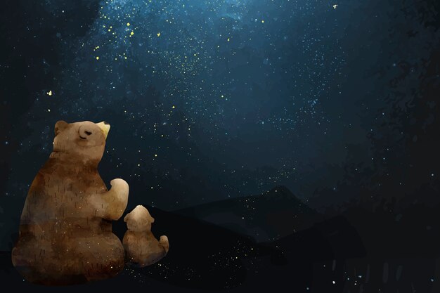 Father and son bear watching the galaxy