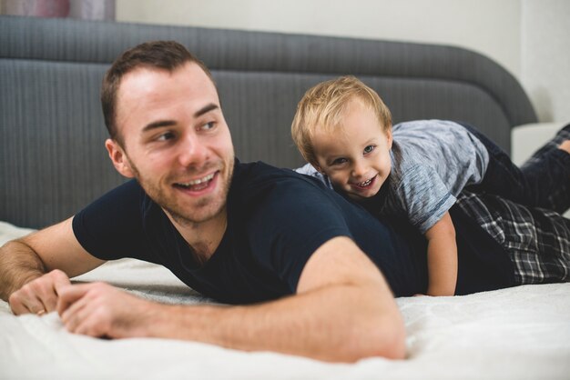 Father and son having fun