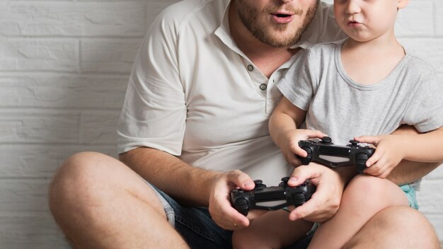 Father and son playing time at home