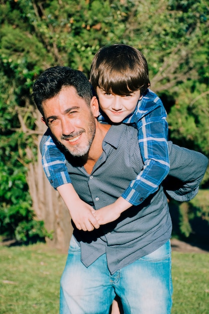 Father and son together outdoors