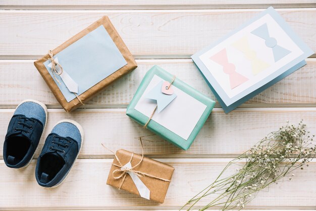 Fathers day composition with gift boxes