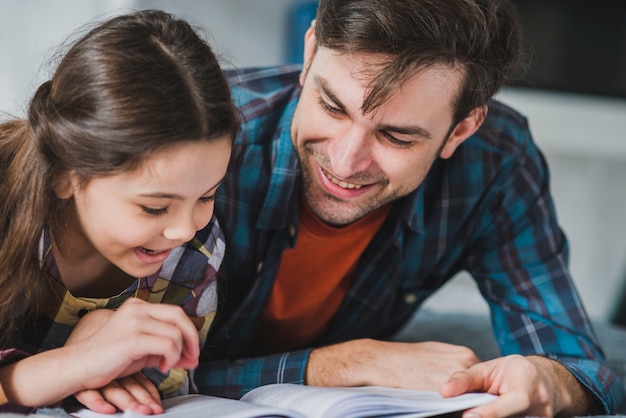 Fathers day concept with happy father and daughter