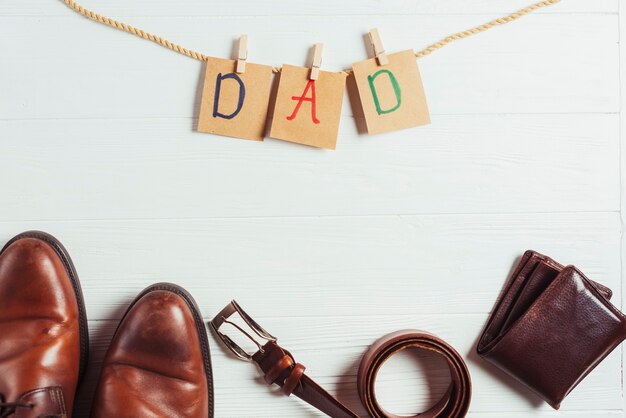 Fathers day concept with letters and accessories