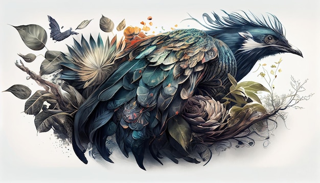 Элегантность с перьями на фоне красочной природы с генеративным искусственным интеллектом