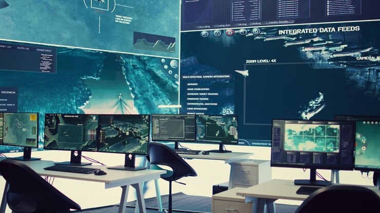 Free Photo federal anti terrorism command center with a big screen and radar surveillance
