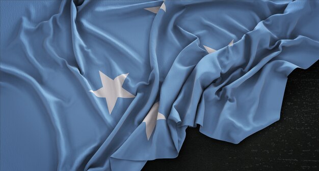 Federated States of Micronesia Flag Wrinkled On Dark Background 3D Render