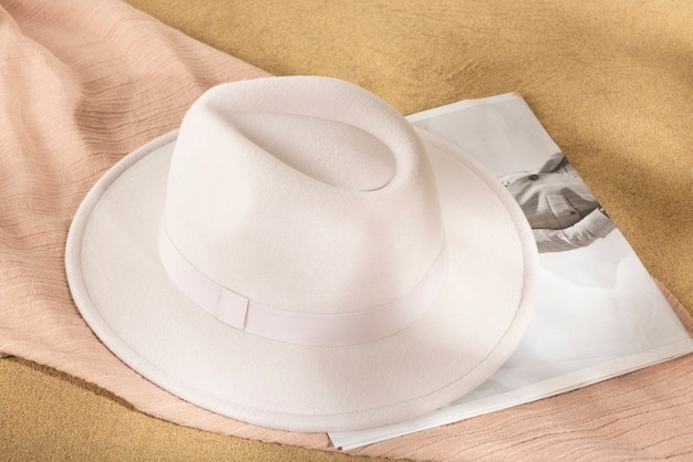 Free photo fedora hat in studio still life