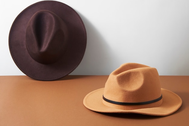 Fedora hats arrangement in studio