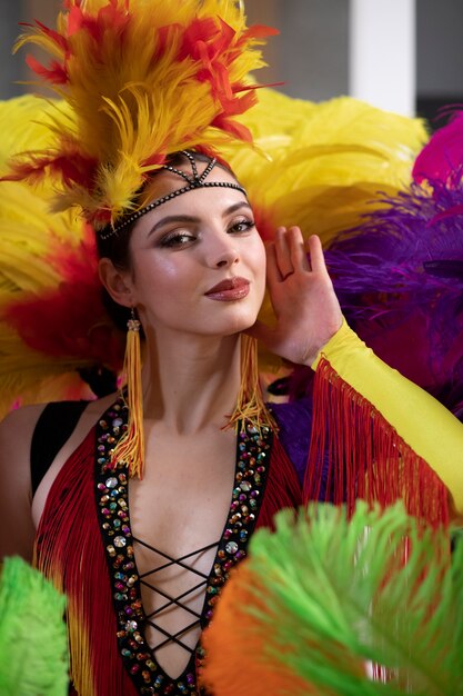 Female cabaret performer posing backstage in costume