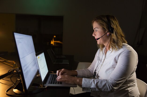 Female call center operator in headset