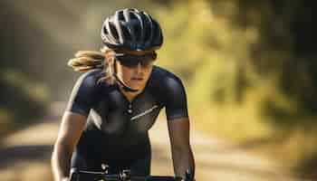 Free photo female cyclist riding her bike with helmet on