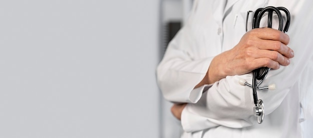 Female doctor in her office with copy space