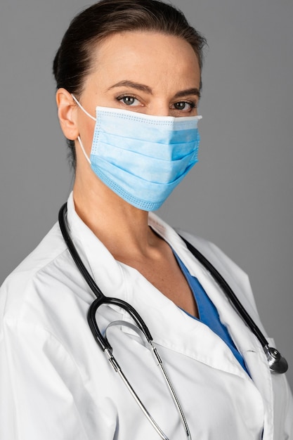 Free photo female doctor at hospital wearing mask