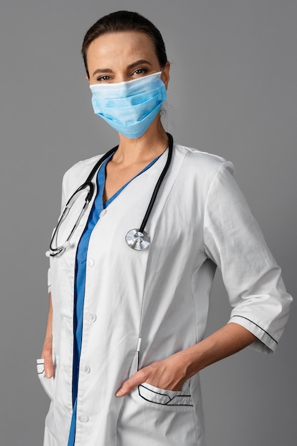 Free photo female doctor at hospital wearing mask