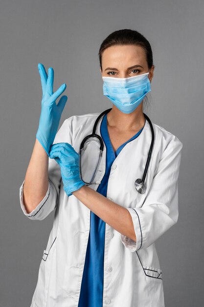 マスクを身に着けている病院の女医