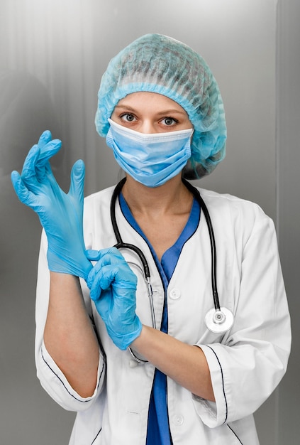 Female doctor at hospital with mask