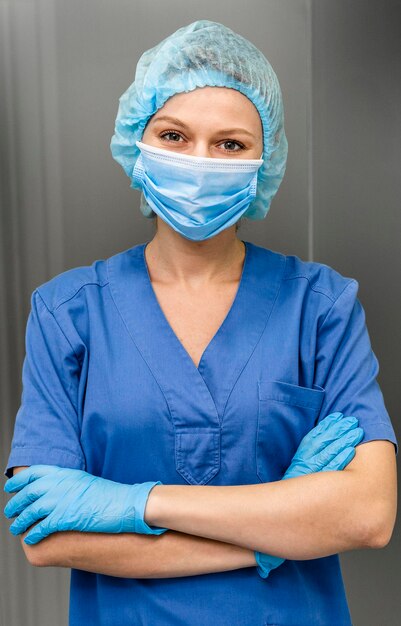 Female doctor at hospital with mask