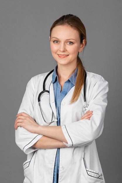 Female doctor at hospital with stethoscope