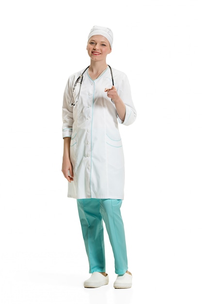 Female doctor pointing with her finger at you. Health concept