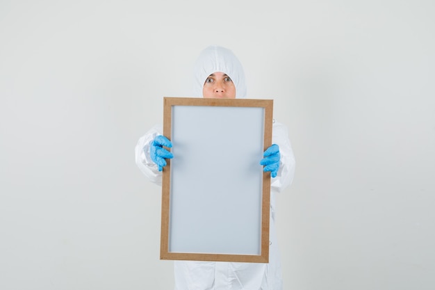 Female doctor in protection suit