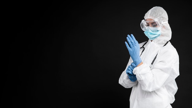 Female doctor wearing special medical equipment