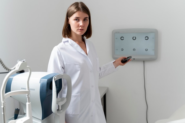 Female doctor working in her ophthalmology clinic