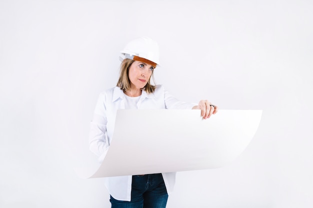 Female engineer with draft