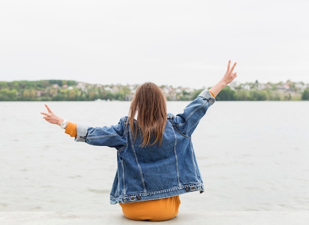 Female enjoying seaside