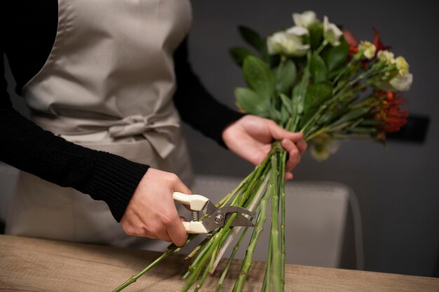 Female florist making a bouquet