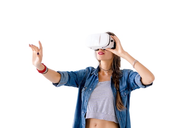 Female gesticulate using VR glasses