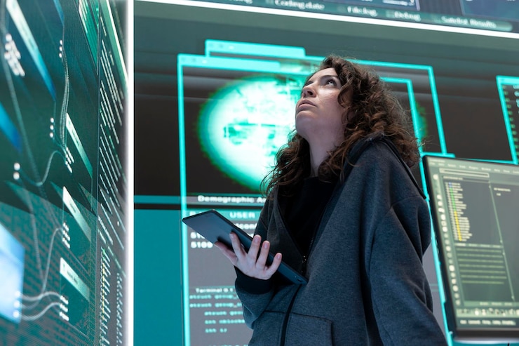 Free Photo female hacker breaching network security with advanced techniques