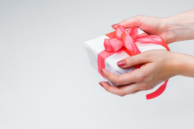 Female hands holding gift box