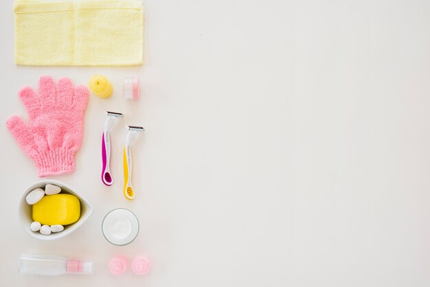 Female hygienic products on white surface