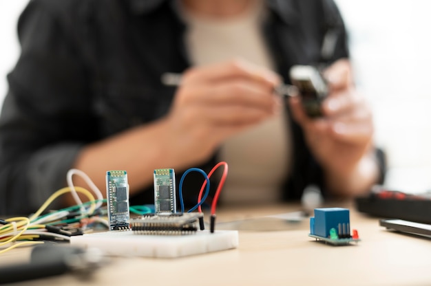 Female inventor working at a new creation