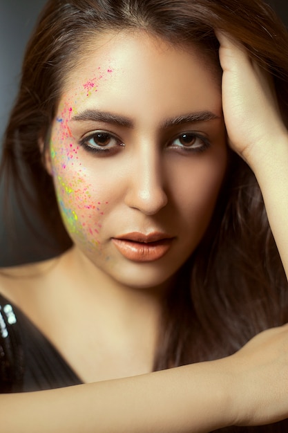 Female model in pure makeup and smokey eyes