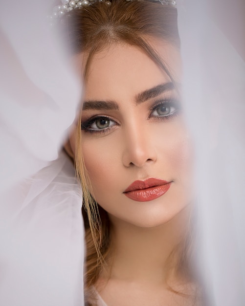 Female model wearing bride veil