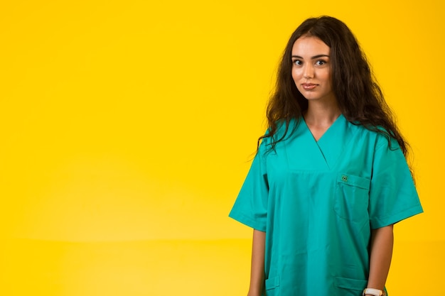 Female nurse gives professional look.