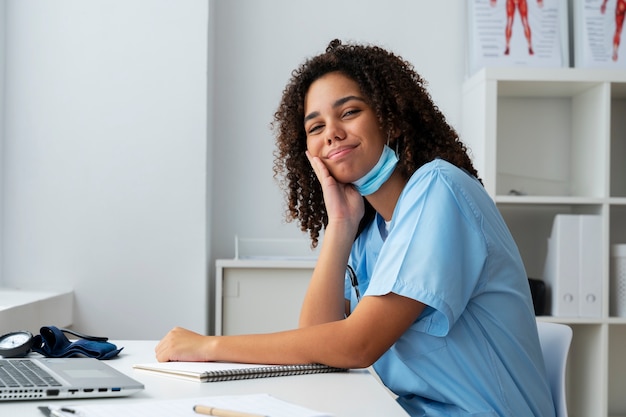 Female nurse working at the clinic