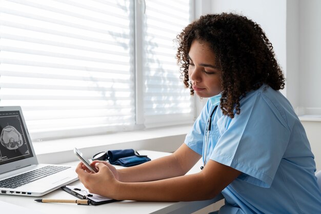 Female nurse working at the clinic