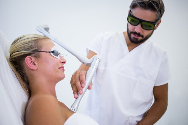 Female patient getting rf lifting procedure