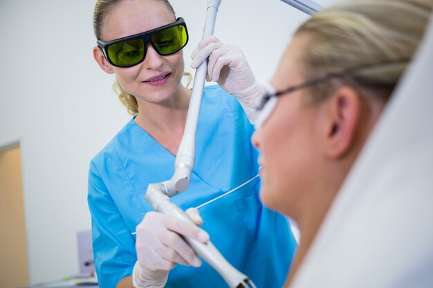 Female patient getting rf lifting procedure