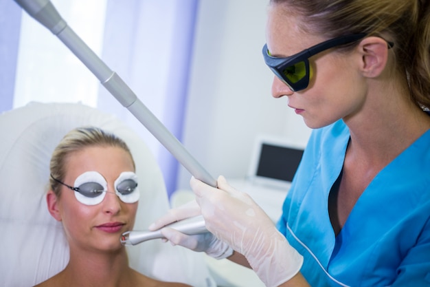 Female patient getting rf lifting procedure