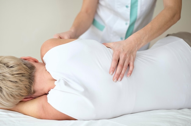 Female patient undergoing physical therapy