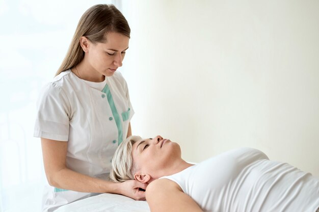 Female patient undergoing physical therapy