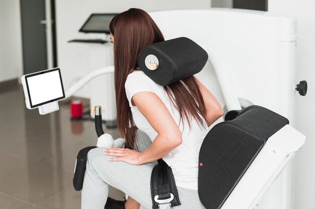 Female patient using medical device