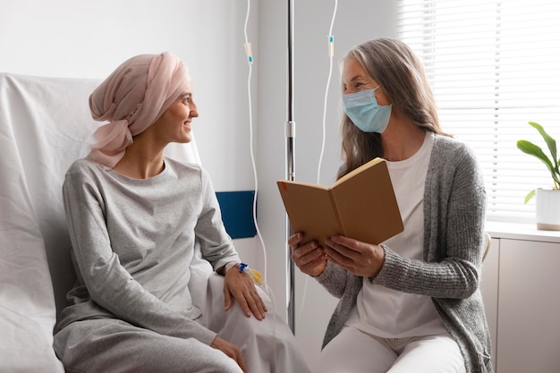 Female patients talking at the hospital