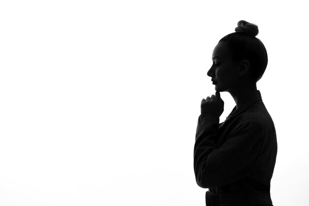 Female person silhouette beautiful caucasian woman side view shadow back lit