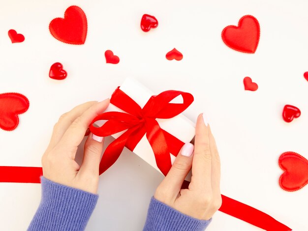 Female preparing valentine gift