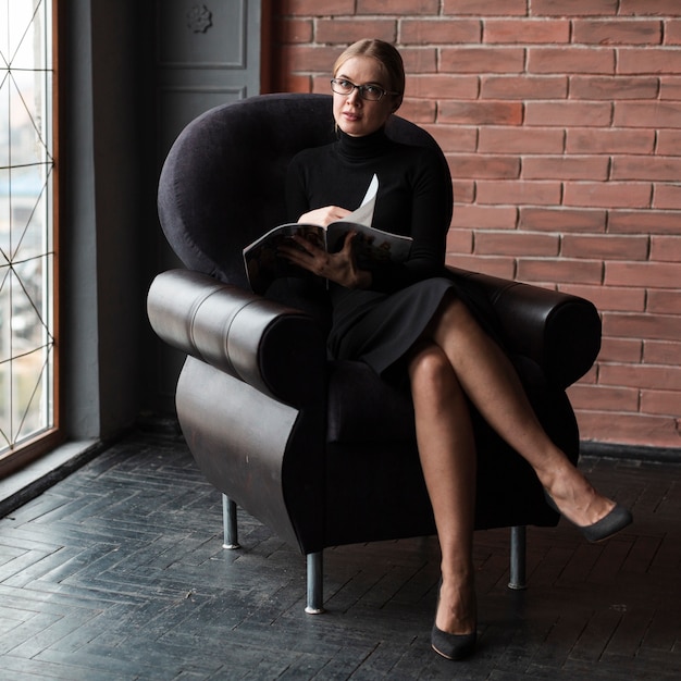 Female relaxing on couch