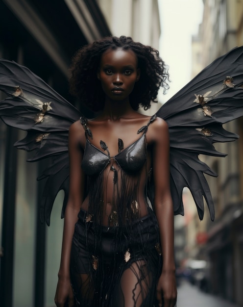Женское изображение демона с крыльями